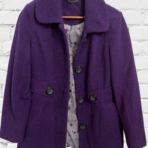 Jou Jou Size L purple jacket. Grey lined inside with black stars. Like new.
